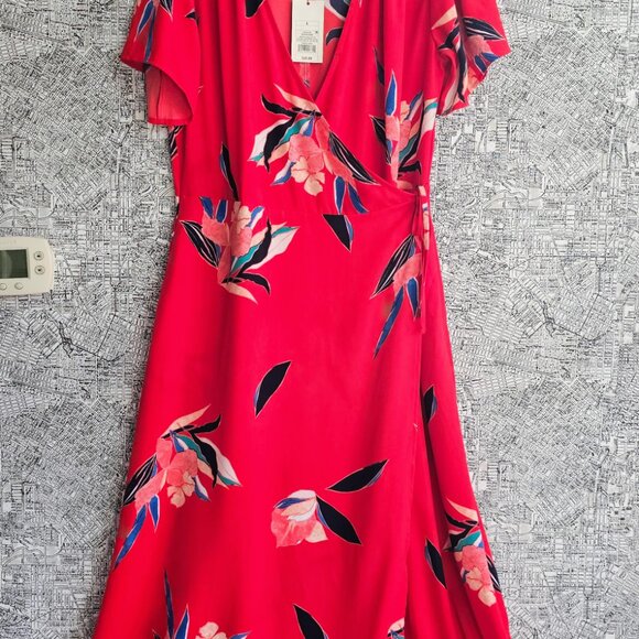 New Day Red Floral Wrap Dress - Picture 2 of 6